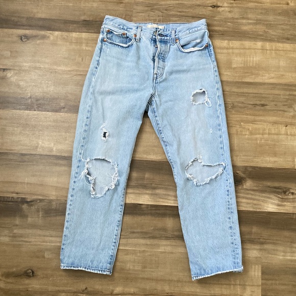[Levi's] Wedgie Straight Distressed Button Fly Denim Jeans 29 - Picture 2 of 10